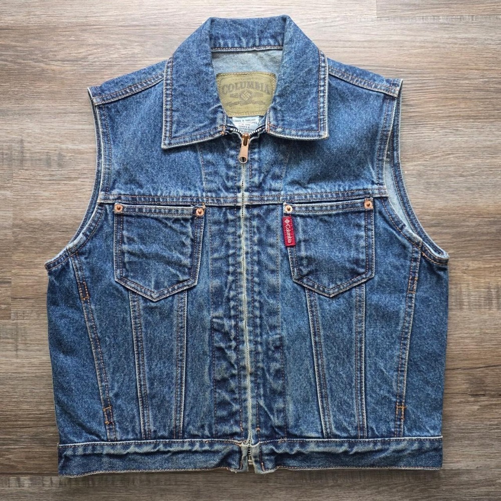 Vintage Columbia Sportswear Denim Vest Zip Up 90s Workwear Medium Wash Small